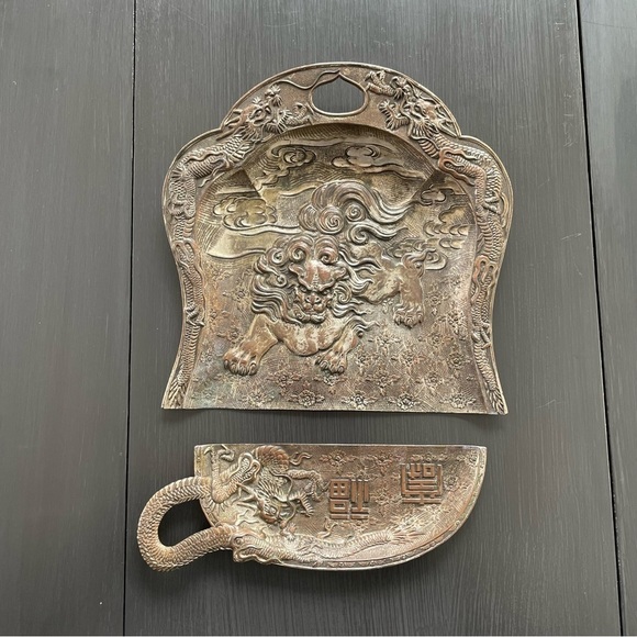 Vintage Japanese Raised Dragon Serpent Butler Crumb Set - Picture 12 of 12